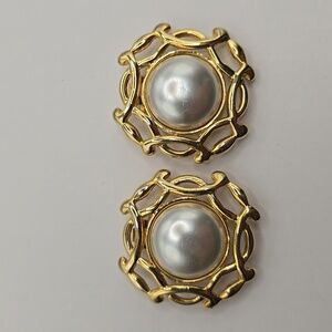 Vintage Bluette Faux Pearl Gold Tone Shoe Clips